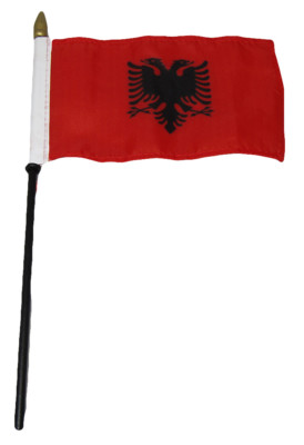 Albania 4''x6'' Flag Desk Set Table Wooden Stick Staff