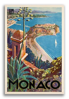 1930s Monaco French Riviera Vintage Style Travel Poster - 24x36