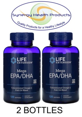 2X Life Extension Mega EPA/DHA 120 Sofgels - Concentrated Omega-3 Fish Oil Blend