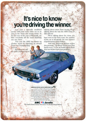 Vintage 1973 AMC American Motors Javelin AMX Ad Reproduction Metal Sign A11511