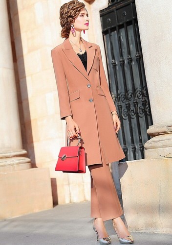 Pre-owned Handmade Custom Made To Order Business Office Worker Blazer Pant Suits Plus 1x-10x L411 In Brown