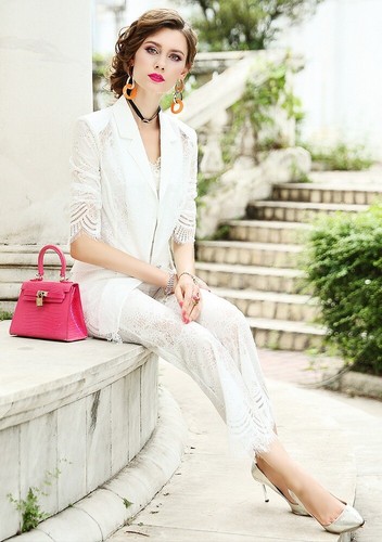 Pre-owned Handmade Custom Made To Order Lace Fashion Lapel Blazer Pants 2-piece Set Plus1x-10x L408 In Black