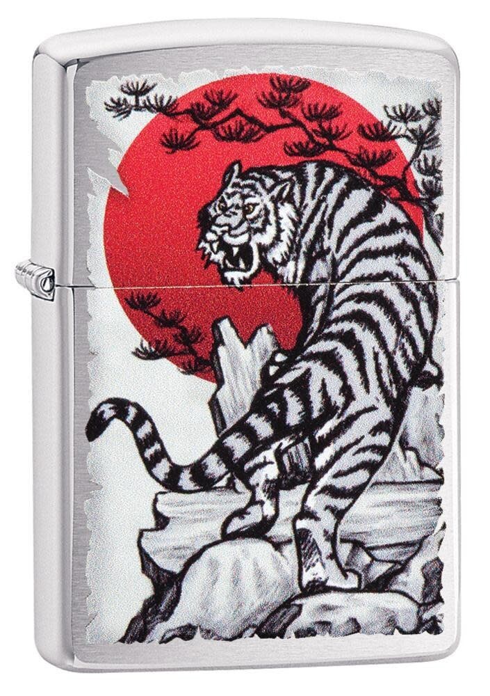 Zippo 29889, дизайн азиатского тигра — дизайн «Кровавая луна», зажигалка с матовым хромированным покрытием