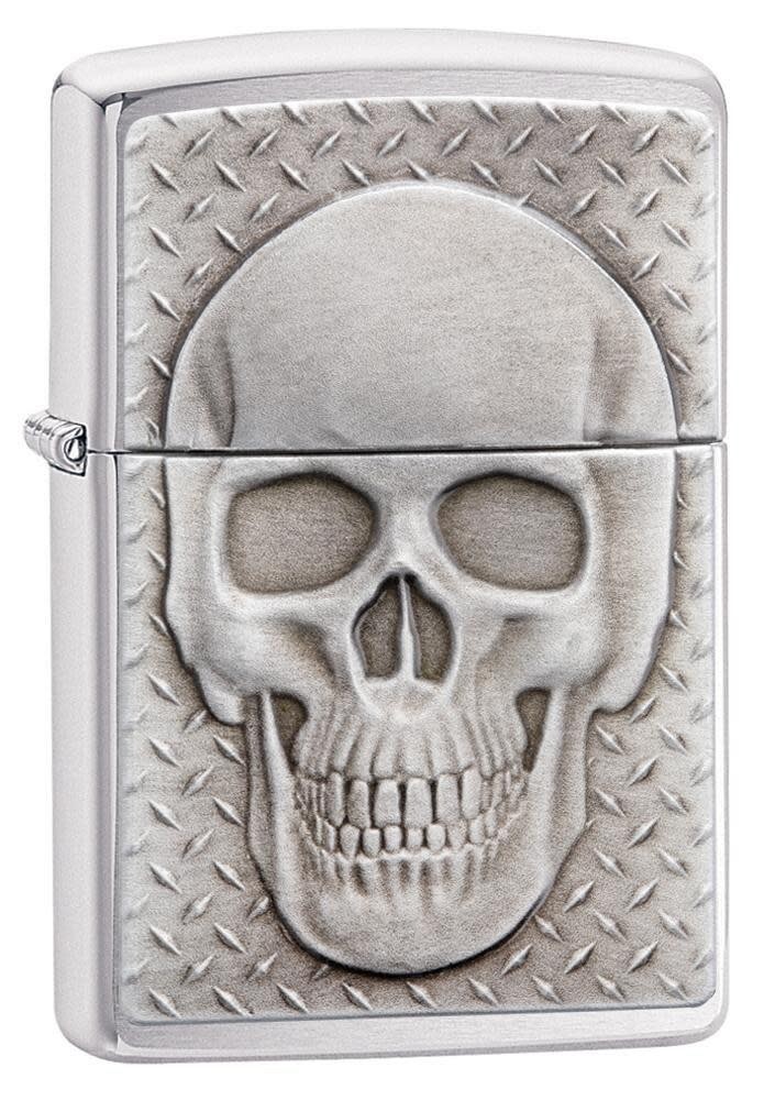 Zippo 29818, готический череп и эмблема-сюрприз с мозгом, матовая хромированная зажигалка