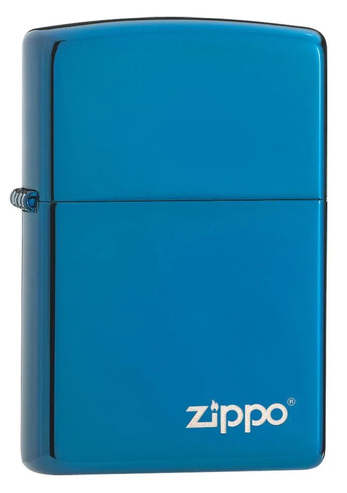 Zippo 20446ZL, зажигалка с полированной синей отделкой и логотипом Zippo, полноразмерная