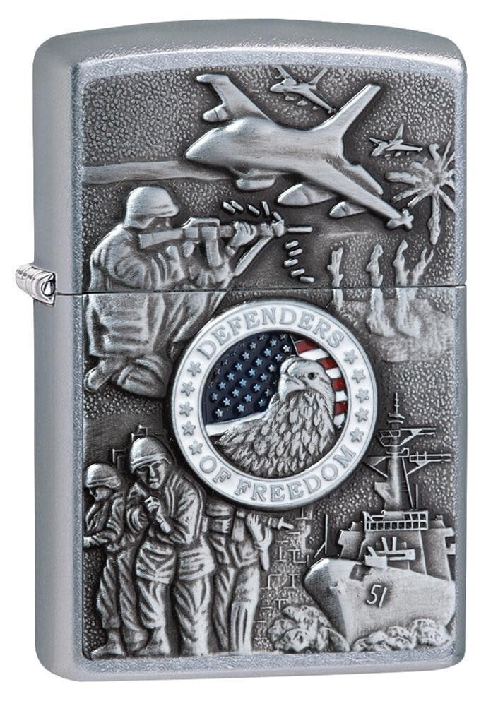 Zippo 24457, United Forces, эмблема, зажигалка с отделкой матовым хромом