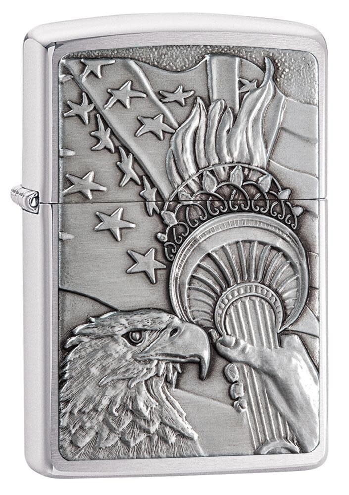 Zippo 20895, Patriotic Eagle Design, эмблема, матовая хромированная зажигалка