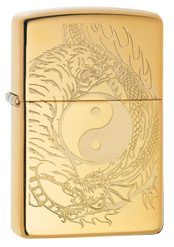 Zippo 49024, дизайн Asian Tiger & Dragon Yin & Yang, зажигалка из полированной латуни