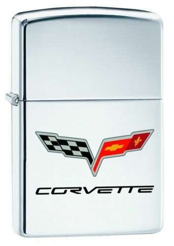 Corvette Zippo Lighter Corvette Flag Logo - High Polish Chrome