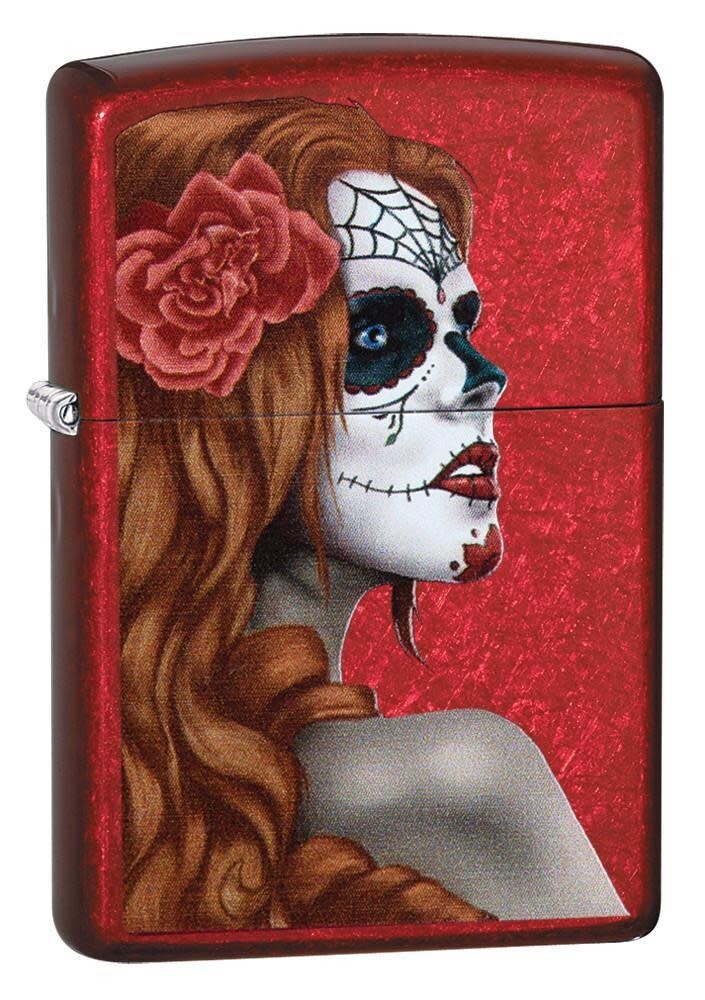 Zippo 28830, дизайн Day of the Dead, зажигалка Candy Apple Red