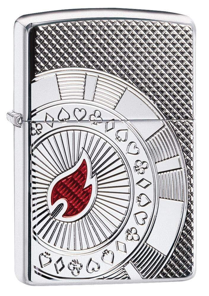 Zippo 49058, Зажигалка с фишками для покера и пламенем с глубокой полировкой и хромированной отделкой