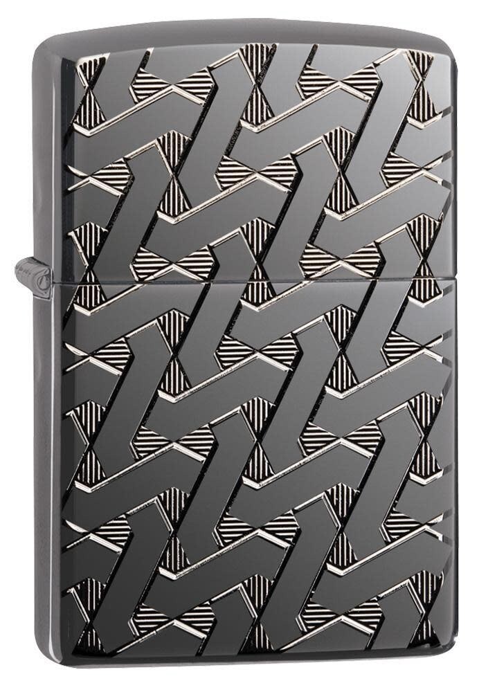 Zippo 49173, зажигалка с геометрическим плетением Deep Carve Armor, отделка Black Ice