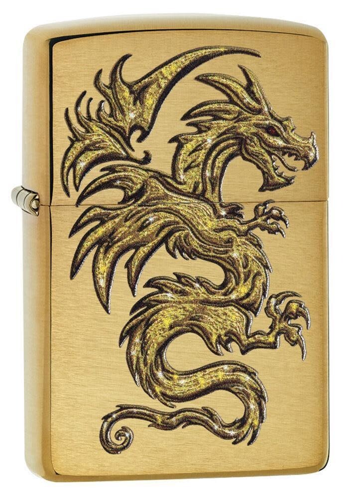 Zippo 29725, дизайн сверкающего дракона, зажигалка из матовой латуни