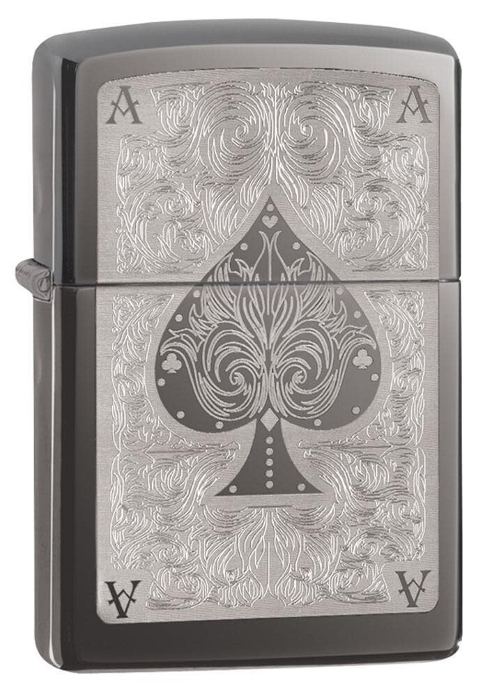 Zippo 28323, Ace of Spades-Filigree, зажигалка Black Ice Finish, полноразмерная