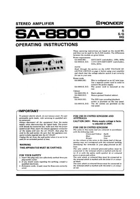 PIONEER  SA-8800  TX-8800  説明書付き Pioneer SA-8800 Amplifier Owners Manual | eBay