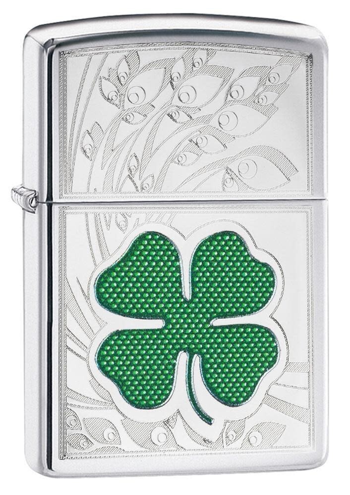 Zippo 24699, дизайн Lucky 4 Leaf Clover, полированная хромированная зажигалка