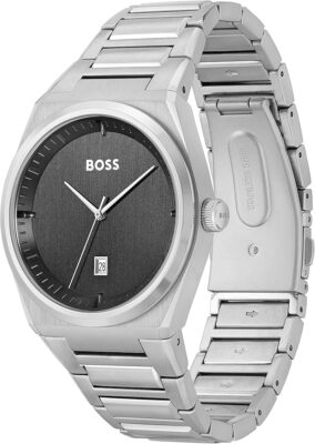 Pre-owned Hugo Boss Mens Wristwatch  Steer 1513992 Stainless Steel Black