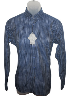 Visconti Black Long Sleeve Shirt Small Blue Geometric Abstract Print NWT