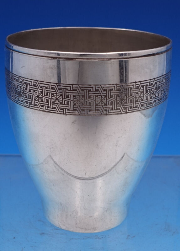 Persian 84 Silver Cup Engraved Geometric Design 3 3/8" Middle Eastern (#7825)