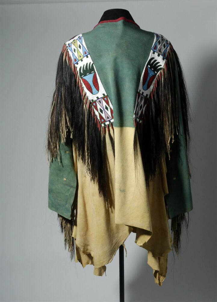 Pre-owned Handmade Old American Style Hand Color Buckskin Hide Fringe Beaded Powwow War Shirt Na48 In Hand Colored