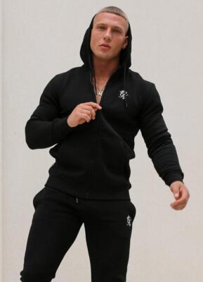 Gym King Mens New Long Sleeve Full Zip Through Hoodie Basis Black
