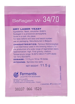Fermentis Saflager W34/70 Beer Yeast lager and pilsner ales 11.5g