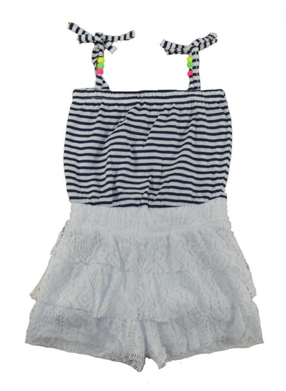 Hello Gorgeous Toddler/Little Girls Navy Striped Romper Size 2T 3T 4T 4 5/6 6X