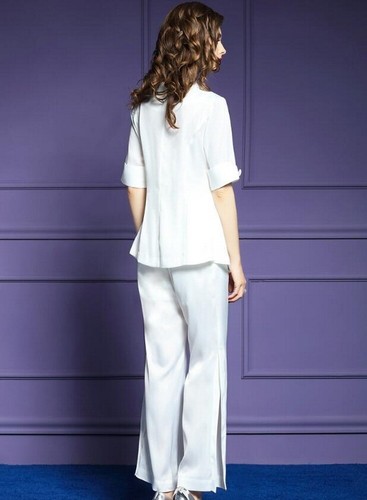 Pre-owned Handmade Custom Made To Order Short Sleeve Satin Blazer Jacket Pants Suit Plus1x-10x L407 In White