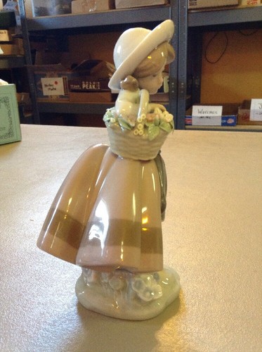 Vintage Lladro Figurine #5221 Sweet Scent Girl Holding Basket of Flowers