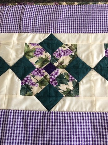 New Handmade Tablerunner Grape Design With Solid Green Ivory Purple Gingham Bar