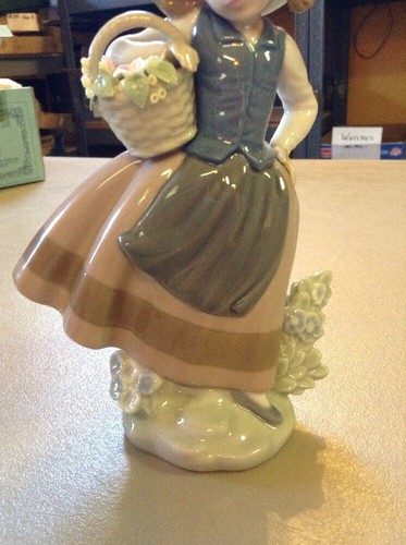 Vintage Lladro Figurine #5221 Sweet Scent Girl Holding Basket of Flowers