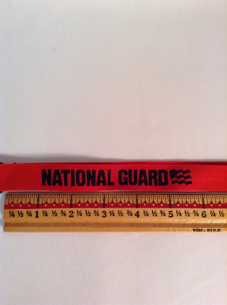 New! National Guard Lanyard Detachable Key Chain / Badge Holder Black on Red