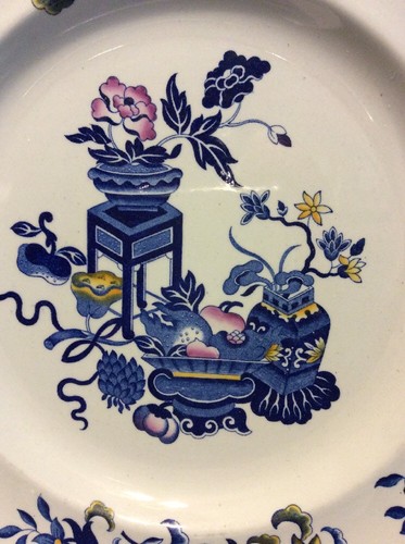 Copeland Spode New Stone England Bowpot Blue Multicolor Dinner Plate Lot Of 2