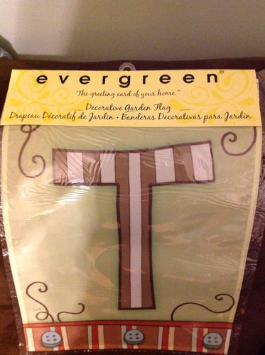 BOGO - Evergreen Letter T Oak Garden Flag Monogram 