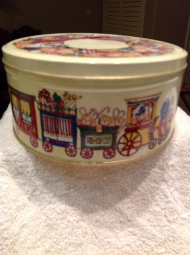 Bear Design Round Empty Cookie Tin Multicolored 3-1/2