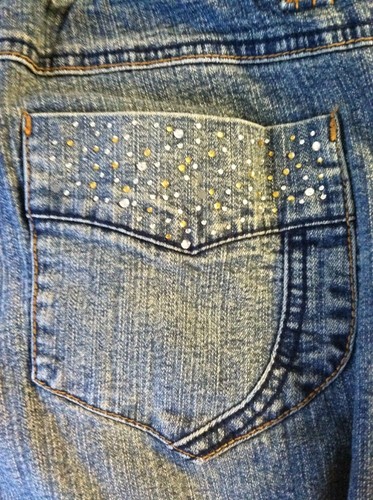 BELLY BY DESIGN Embellished Distressed MATERNITY Blue JEANS Sz Large EUC