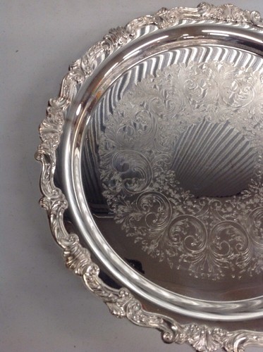 SHERIDAN SILVER CO SILVERPLATE FOOTED ROUND SERVING TRAY VINTAGE