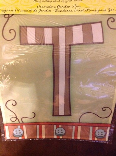 BOGO - Evergreen Letter T Oak Garden Flag Monogram 
