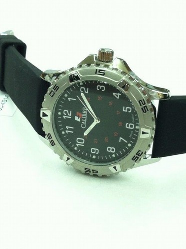 Pre-owned Calibre Men's Sc-4s1-04-007r Sea Wolf Luminous Black Dial Black Silicone Watch