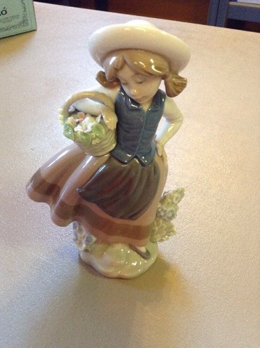 Vintage Lladro Figurine #5221 Sweet Scent Girl Holding Basket of Flowers