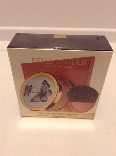 SEALED Estee Lauder Pink Shimmer Powder Rose Pearl 01 with Golden Jewel Compact