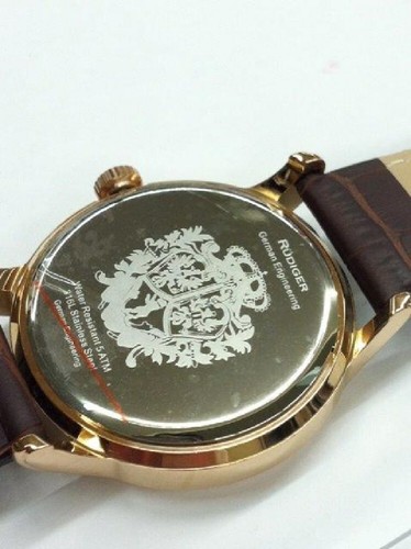 Pre-owned Rudiger Men's R2700-09-001 Aachen Gold Ip Steel Brown Leather Date Wristwatch