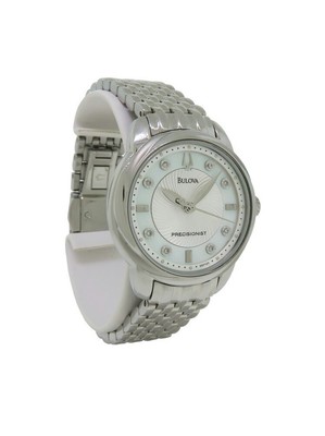 Pre-owned Bulova Precisionist 96p125 Women's Round Mother Of Pearl Diamond Analog Watch