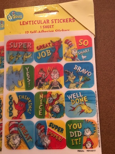 Dr. Seuss Cat In The Hat Lenticular Hologram Stickers Teacher Reward 5 pcks
