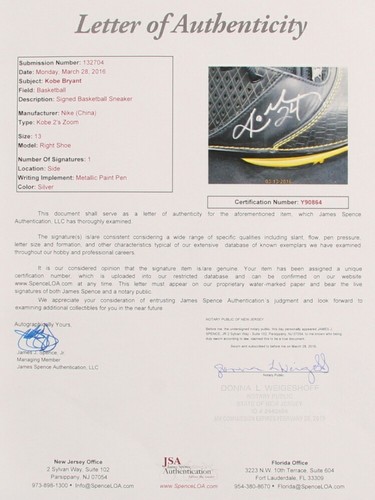Kobe Bryant Signed Autographed Nike Kobe's 2's Zoom Shoes JSA Full Letter COA