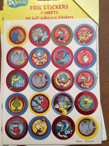 Dr. Seuss Cat In The Hat Lenticular Hologram Stickers Teacher Reward 5 pcks