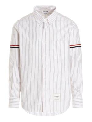 Thom Browne White Logo Band Striped Mens Shirt Size 1 $490
