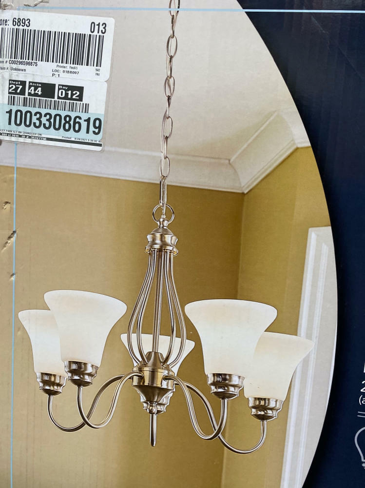 Hampton Bay Luminosa 5-Light Brushed Nickel Chandelier with Frosted White Shade