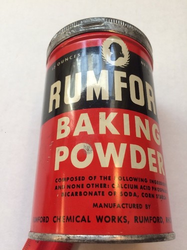 VINTAGE RUMFORD CHEMICAL WORKS RI BAKING POWDER SPICE TIN CAN  ADVERTISING USA 1