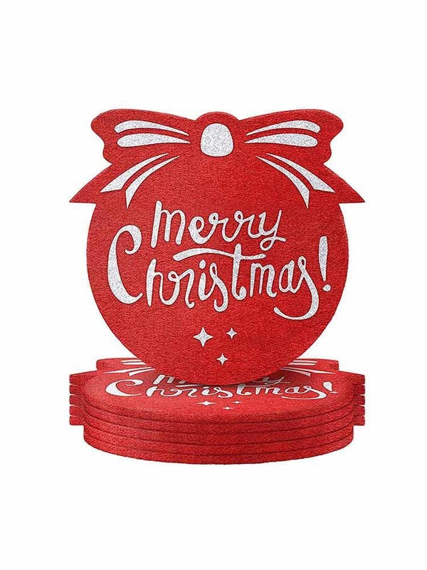 Christmas Coasters 6 PCS Absorbent Felt Round Drink Coasters Set Cup Coaster